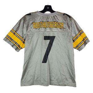 PITTSBURGH STEELERS Jersey BOYS Large Silver REEBOK BEN ROETHLISBERGER #7 NFL